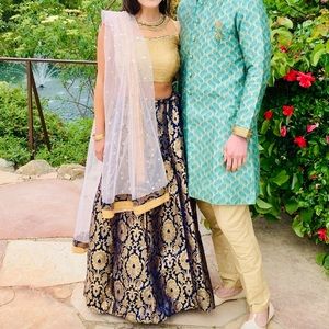 Navy blue & gold lehenga for Indian wedding/event